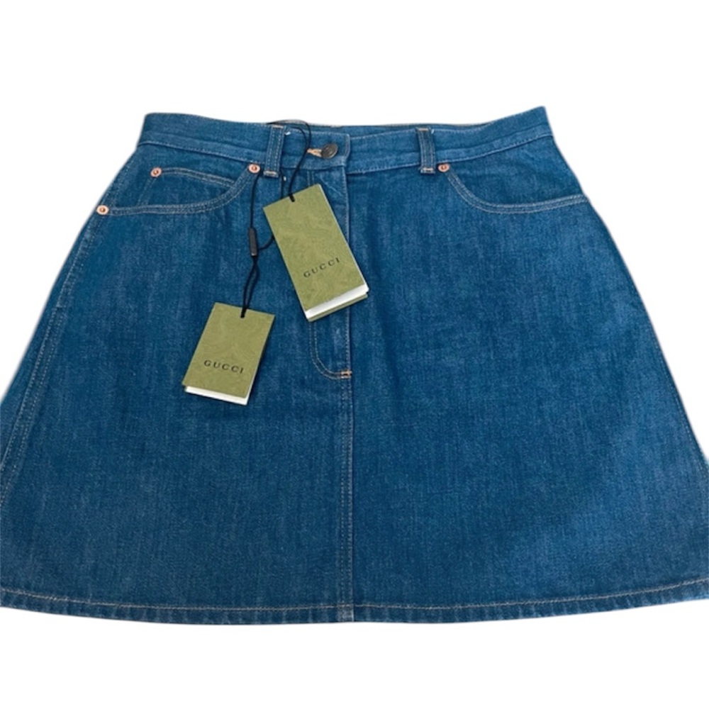 New Gucci Dark Blue Denim A-Line Skirt